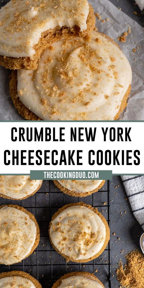 New York cheesecake cookies on a cooking rack. New York Cream Cheese Cookies, New York Cheesecake Cookies Recipes, New York Cheesecake Crumble Cookie, At Home Crumbl Cookies, Crumble Cookie Copycat Recipe Cheesecake, Crumbl Cookie Copycat Cream Cheese Frosting, Crumbl New York Cheesecake Cookie, Crumbl Cookie Copycat New York Cheesecake, Crumble Cheesecake Cookies