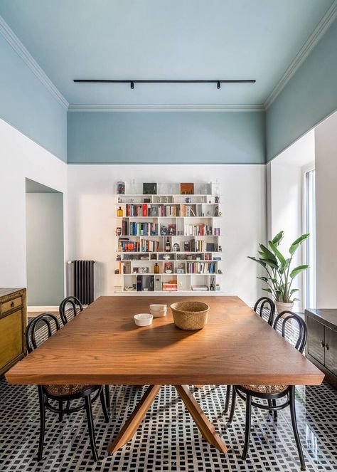 FF House by Studio Tamat Interior Design Per La Casa, Interior Vintage, Design Del Prodotto, Painted Ceiling, Book Shelf, Rome Italy, Interior Inspo, 인테리어 디자인, Interior Design Inspiration