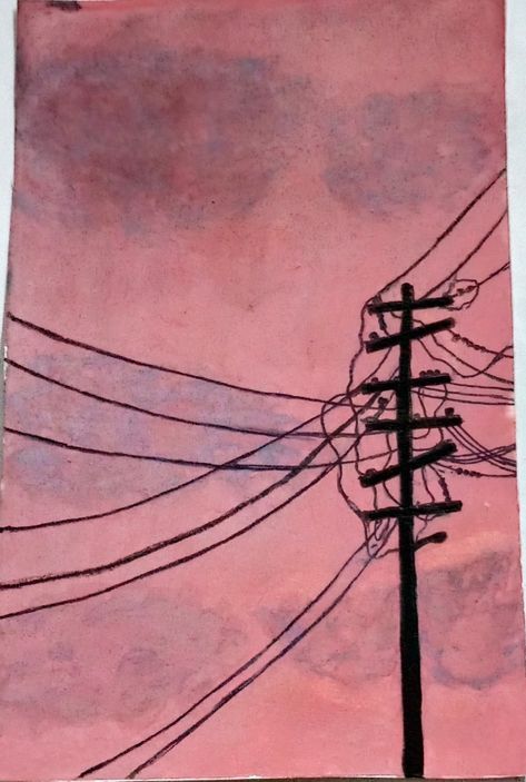 Power Line Painting Easy, Electricity Painting, Electric Post Drawing, Electric State Art, Sunset Electric Pole Painting, Paint Reference, Touch Art, Markers Drawing Ideas, Sketchbook Illustration