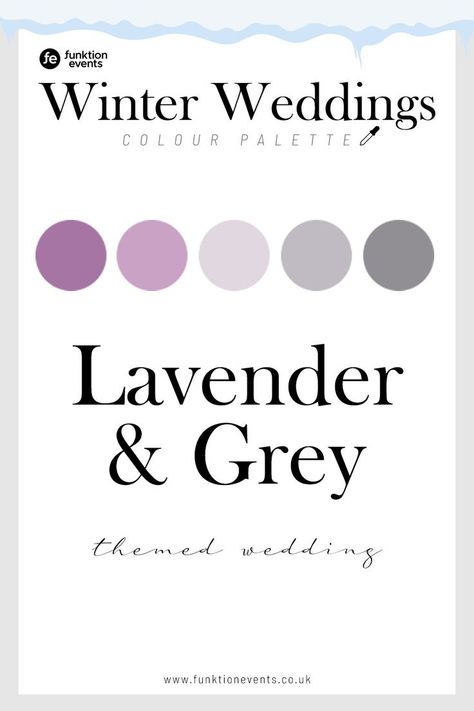 A mix of grey tones blending into lavender makes for a wedding that not only feels festive but soft and subtle. See more winter wedding colour schemes by clicking through to our blog. #winterwedding #weddingtheme #weddingcolours #weddingcolourschemes #weddingplanning #lavender #grey #purplewedding Winter Wedding Colour Schemes, Grey Winter Wedding, Wedding Colour Schemes, Grey Colour Palette, Palette Winter, Wedding Color Schemes Winter, Hen Party Ideas, Winter Wedding Color Palette, Winter Wedding Ideas