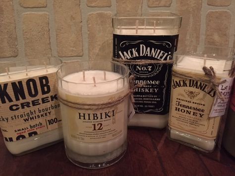 Repurpose Liquor Bottles Ideas, Liquor Bottle Candles Diy, Jack Daniels Bottle Diy, Whiskey Bottle Candle, Things To Do With Liquor Bottles, Alcohol Candles Diy, Jack Daniels Crafts, What To Do With Old Whiskey Bottles, Upcycle Whiskey Bottles