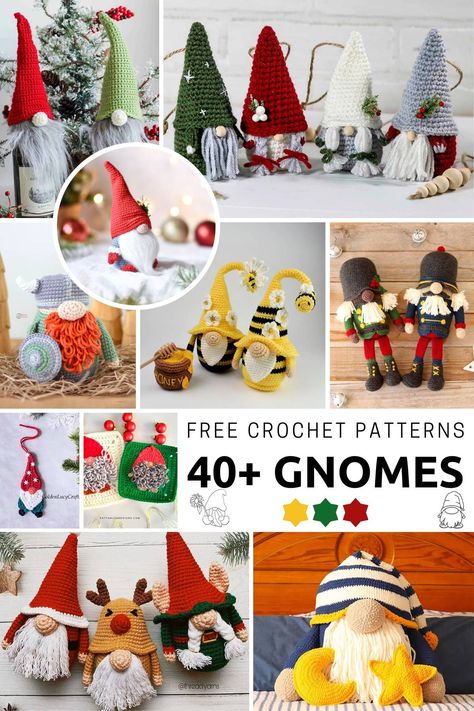 From gnome ornaments to dolls and bottle toppers, here's a comprehensive list of free crochet gnome patterns with tutorials for a cuteness overload in your living space. Crochet Christmas Gnomes, Amigurumi Ornaments, Crochet Gnomes Pattern Free, Crochet Gnomes, Gnome Amigurumi, Crochet Gnome, Crochet Christmas Gifts, Crochet Chicken, Crochet Santa