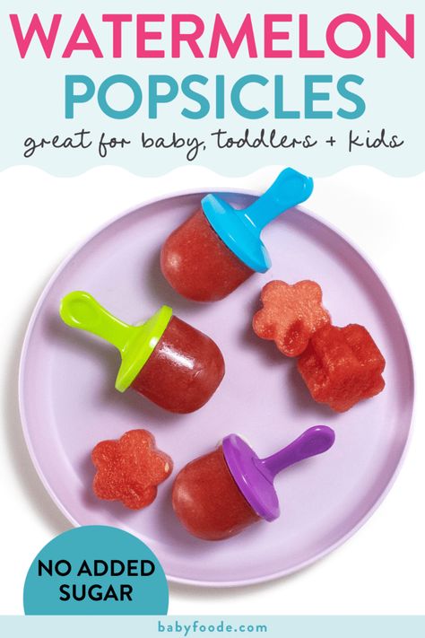 Made with only 4-ingredients, these Watermelon Popsicles are an amazing frozen summer treat for all ages - babies, toddlers, kids and even you! Baby Food Popsicles, Real Fruit Popsicles, Baby Popsicles, Watermelon Ice Pops, Sugar Free Popsicles, Berry Popsicles, Homemade Ice Pops, Watermelon Pops, Ice Pop Recipes