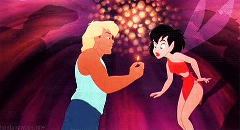 Zak and Crysta from "FernGully: The Last Rainforest (1992)." Setting: Late 20th century rainforest near Mount Warning, Australia. Disney Gifs, Weird Girl, Cartoon Couples, Once Upon A Dream, Fav Character, Female Protagonist, Girl Movies, Cartoon Man, Couple Cartoon