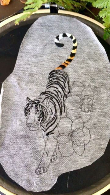 Embroidery Tiger, Tiger Embroidery, Embroidery Blue, Blue Tiger, Blue Tigers, Year Of The Tiger, Tiger Stripes, Diy Embroidery, Lunar New