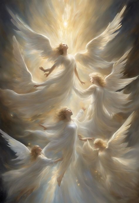 Celestial Dance of Light Check more at https://paintlyx.com/celestial-dance-of-light/ Angeles, Angel Pics Beautiful, Angels In Heaven Pictures, Heavenly Angels Art, Wing Painting, Heaven Pictures, 3 Angels, Angel Theme, I Believe In Angels