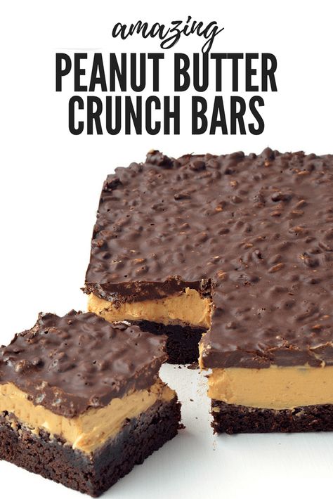 Peanut Butter Crunch Bars, Fudgy Chocolate Brownies, Dairy Free Chocolate Cake, Chocolate Peanut Butter Brownies, Smores Dessert, Butter Crunch, Crunch Bars, Peanut Butter Crunch, Crunchy Chocolate