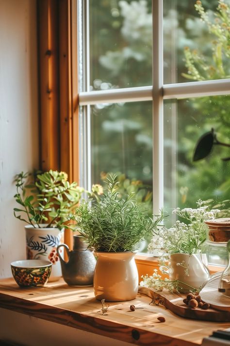 15 Easy Ideas for Kitchen Window Sills That Are Stylish Kitchen Window Ledge Decor Over Sink, Herbs On Window Sill, Wide Window Sill Ideas, Quartz Window Sill, Kitchen Window Sill Ideas, Plants On Window Sill, Plants Windowsill, Kitchen Window Plants, Kitchen Window Shelf