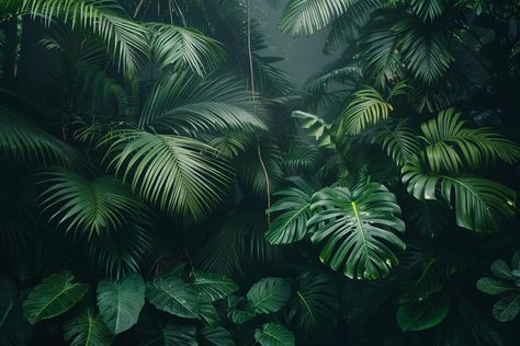 Tropical jungle plants and leaves in the dark background Dark Jungle Background, Desktop Wallpaper Leaves, Green Aesthetic Landscape Wallpaper, Nature Macbook Wallpaper, Forest Computer Wallpaper, Dark Jungle Aesthetic, Forest Wallpaper Pc, Tropical Leaf Background, Leafy Background