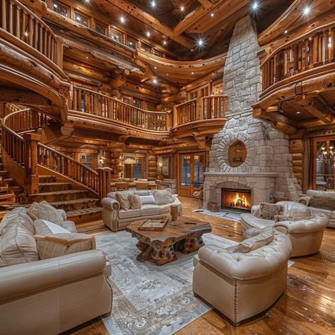 Log Mansion Floor Plans, Rustic Mansion Interior, Montana Ranch House Interior, Ceiling Wood Design, Log Cabin Mansions, Big Beautiful Houses, Cabin Mansion, Castle House Design, Luxury Log Cabins