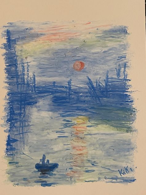 Monet Oil Pastel, Impressionism Drawing Easy, Oil Pastel Impressionism, Impressionism Art Easy Oil Pastel, Hard Pastel Art, Oil Pastel Wallpaper, Water Oil Pastel, Monet Art Aesthetic, Impressionism Art Easy