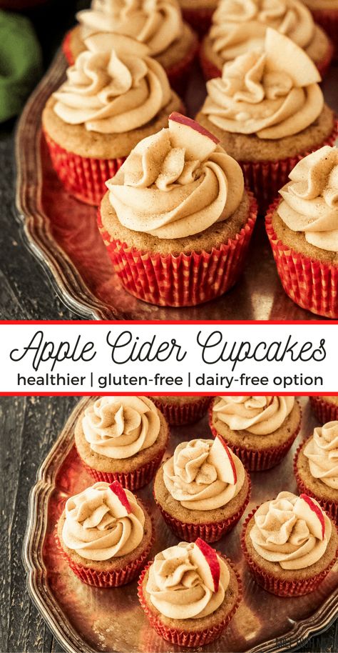 Gluten Free Sweets, Apple Cider Cupcakes, Spiced Buttercream, Gluten Free Dairy Free Dessert, Fall Baking Recipes, Fall Dessert Recipes, Snacks Saludables, Dairy Free Dessert, Thanksgiving Desserts