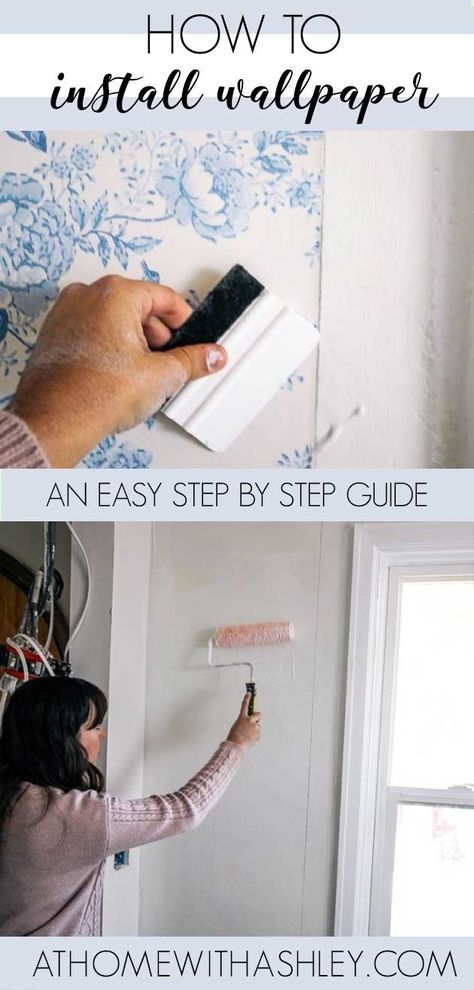 How To Apply Wallpaper, Install Wallpaper, Ashley Home, How To Hang Wallpaper, How To Install Wallpaper, Diy Wallpaper, Diy Home Repair, Bathroom Wallpaper, Vinyl Wallpaper