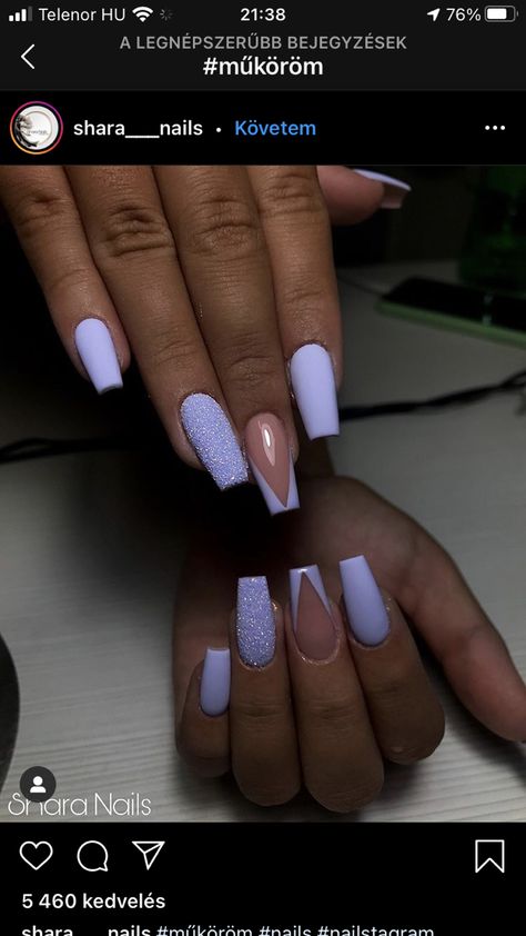 Lilac Coffin Acrylic Nails, Coffin Matte Nails Design, Lilac Nails For Prom, Nails Acrylic Color Ideas, Lavender Nails For Prom, Square Nail Designs Ombre, Prom Nails Lilac, Lavender Acrylic Nails Coffin Long, Cute Colors For Nails