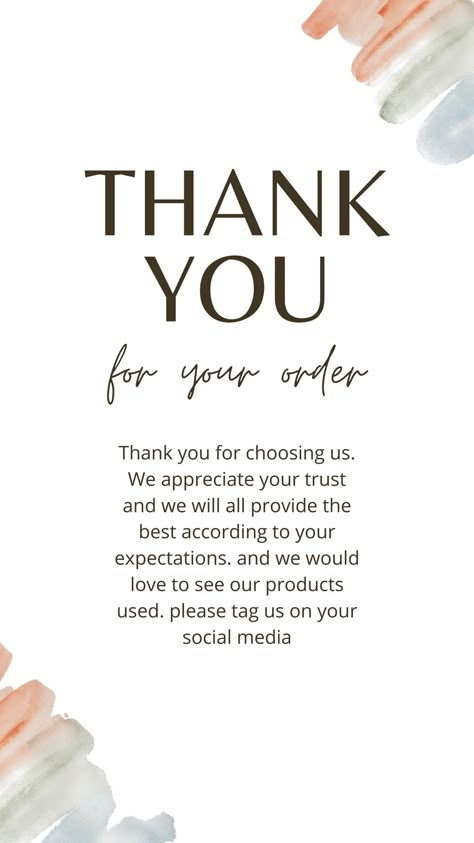 Packaging Thank You Card, Card Thank You For Order, Business Thank You Cards Design, How To Order Design, How To Order Design Layout Instagram, Thank You For Your Order Card, How To Order Template, Thank You For Your Order, Business Thank You Notes