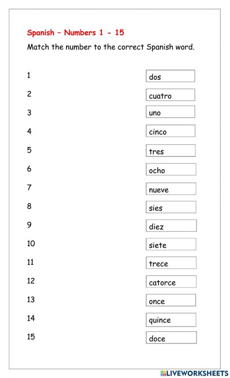 Spanish Numbers 1-20 Worksheet, Spanish Numbers Worksheet, Preschool Spanish Lessons, Flashcard Maker, Number Words Worksheets, Preschool Spanish, Spanish Numbers, Classroom Preparation, Numbers Worksheet