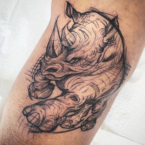 Rhino Tattoo Men, Tattoo Rhino, Rhino Tattoo Design, Rhino Tattoos, Rhino Tattoo, Animal Tattoos For Men, Wildlife Tattoo, Painless Tattoo, Think Tattoo