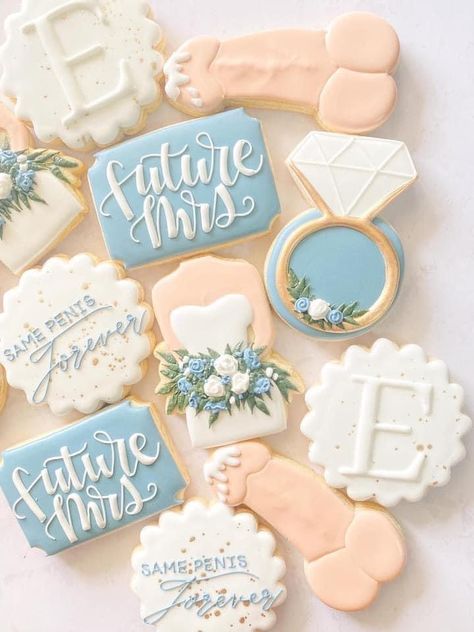 Bachelorette Party Cookies, Bachelorette Cookies, Cookie Corner, Engagement Cookies, Bridal Cookies, Cookie Making, Royal Iced Cookies, Best Sugar Cookie Recipe, Bridal Shower Inspiration