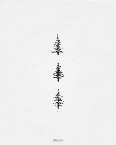 Three Trees Tattoo, Tiny Tree Tattoo, Drawing A Tree, Pinecone Tattoo, Pine Tattoo, Pine Tree Tattoo, Dot Tattoos, Black And White Illustrations, Cool Small Tattoos