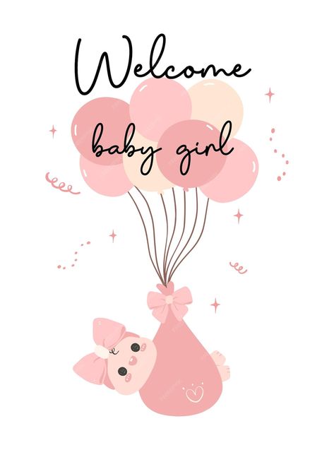 Premium Vector | Cute Baby Girl Shower Invitation Card with Cute Hand Drawn Balloons cartoon illustration Perfect for welcoming the little one into the family Congratulations Baby Girl, New Baby Wishes, Balloons Pictures, Baby Birth Cards, Birthday Balloons Pictures, Dear Mom And Dad, Baby Shower Pictures, Baby Boy Newborn Photography