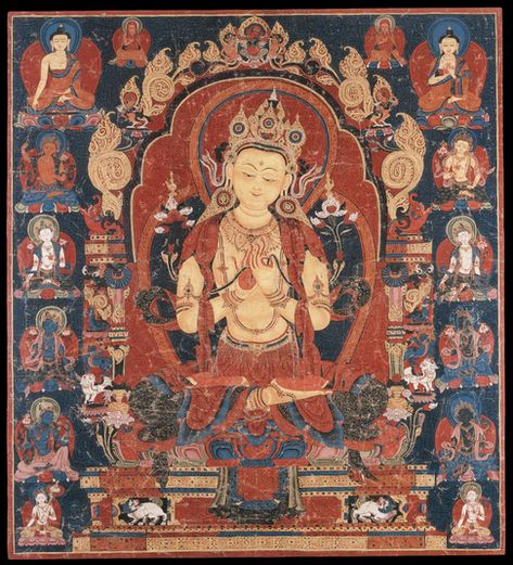 Maitreya (Bodhisattva & Buddhist Deity) - Bodhisattva (Himalayan Art) Buddhist Iconography, Buddhism Symbols, Buddha Life, Ancient Paintings, Art Resources, Thangka Painting, Tibetan Art, Maitreya Buddha, Tibetan Buddhism