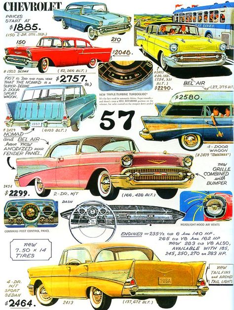 Chevrolet 1957, Car Advertisement, Vintage Auto's, Classic Cars Chevy, Auto Vintage, Chevrolet Cars, Automobile Advertising, 1957 Chevrolet, American Classic Cars