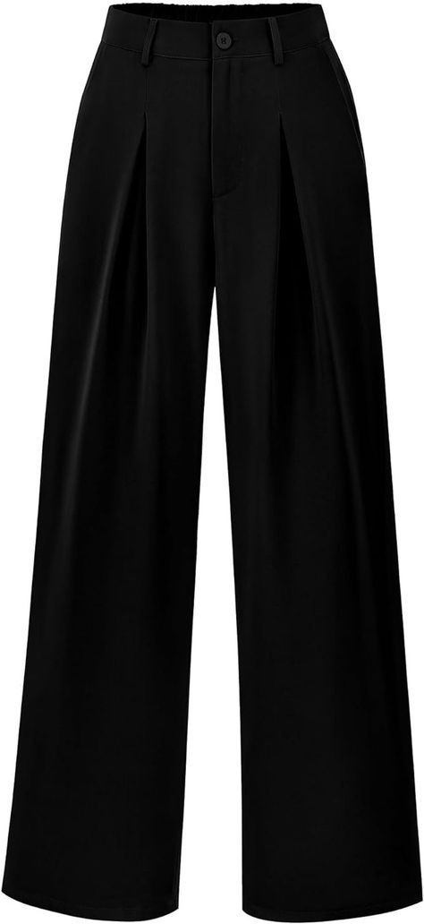 BTFBM Women's Casual Wide Leg Pants Business Work Outfits Button Down Slacks Spring High Waist Long Palazzo Trousers(Solid Black, Medium) at Amazon Women’s Clothing store Mens Spring Fashion Outfits, Structured Jacket, Business Pants, Casual Wide Leg Pants, Loose Trousers, Fashion Business Casual, Business Work, Work Office, Dressy Casual