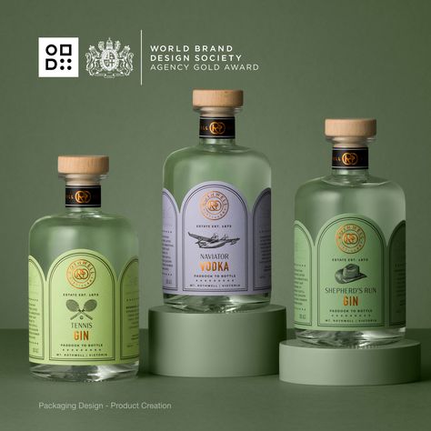 WBDS Agency Design Awards - Gold Award - 2023/24 - Packaging Design: Product Creation - Studio Guild - Rothwell Distillery - Australia – The inspiration for the branding and packaging, comes from the many details of the historic homestead. The arched doorway entrance and windows, which are reflected in the shape of the label.  – #packagingdesign #worldbranddesign Alcohol Packaging Design, Doorway Entrance, Arched Doorway, Creative Typography Design, Gin Brands, Label Shapes, Drinks Packaging Design, Bottle Design Packaging, Craft Gin