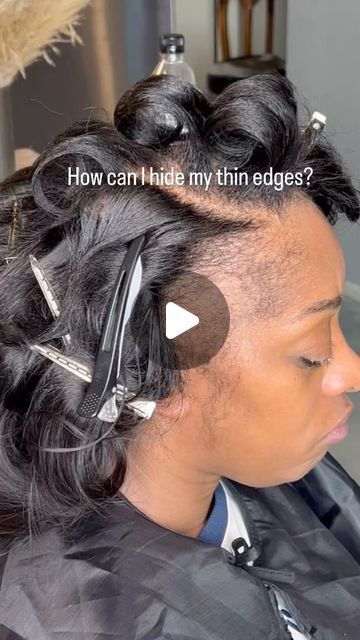 78K views · 3.4K likes | Alneita | Luxury Hair Extensions | Hair Spa on Instagram: "If your edges are already thinning, hair fiber products, colored gel, hairspray or makeup can be used to fill them temporarily🤸🏾 I used a hair fiber gel on my client and went over it with a baby hair brush to give a natural look of fine hairs🤷🏽‍♀️   This is for a short term fix, I always inform my clients about My hair growing hand crafted formula “The follicle fixer oil” and scalp scrubs to grow your hair back but sometimes you can’t wait 2 months to grow your edges, you want them NOW so this is a temporary hack👌🏽  Consult a trichologist or dermatologist to discuss potential long-term solutions👍  🚨Dm me now to book 757-559-3626  .  . #edges #explorepage #explore #hair #edgesonfleek #naturalhair #cu Thinning Edges Hairstyles, Cornrows For Thinning Edges, Black Women Thinning Hair Styles, Relaxer On Short Hair, How To Add Body To Flat Hair, Bald Edges Hairstyles Black Women, Protective Styles For Thinning Edges, How To Grow Edges Back Fast, Hairstyles For Thinning Edges