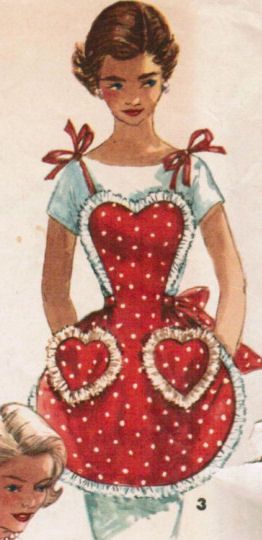 Valentine apron Valentine Apron Ideas, Heart Apron Pattern, Coquette Apron, Valentines Apron, Valentine Quilts, Heart Apron, Hanging By A Thread, Vintage Housewife, Happy Housewife