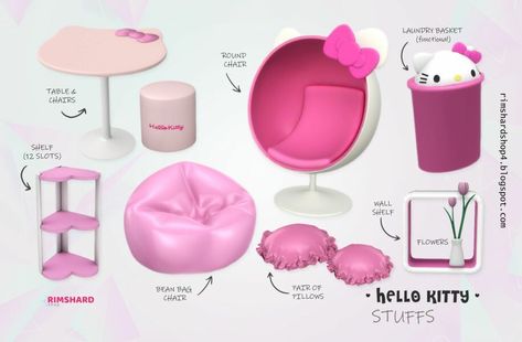 Wow! Check out this Hello Kitty Stuffs By Rimshard Sims 4 CC! SET (9 items) / Furniture and Decor Objects New meshes by me. 8 Base game items + 1 that requires the Laundry Day Stuff Pack. Patreon Exclusive Author: RIMSHARD Learn more at: rimshardshop4.blogspot.com #sims #sims4 #sims4cc #gaming Sims Hello Kitty, Hello Kitty Furniture, Hello Kitty Guitar, Hello Kitty Games, Sims 4 Cc Furniture Living Rooms, Hello Kitty Tattoo, Hello Kitty Decorations, Kitty Tattoo, Sims 4 Cc Download