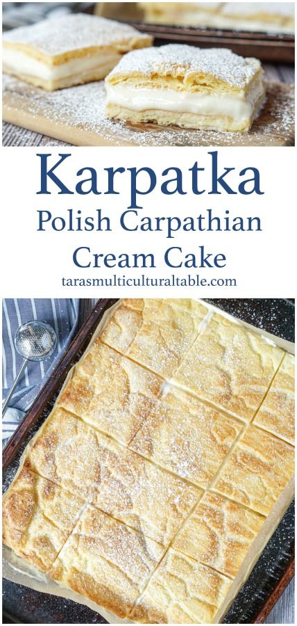 Karpatka (Polish Carpathian Cream Cake) - Tara's Multicultural Table Polish Desserts, Cream Cake Recipe, International Desserts, Foreign Food, Cooking Easy, Ukrainian Recipes, Ethnic Food, Dessert Cake, Polish Recipes