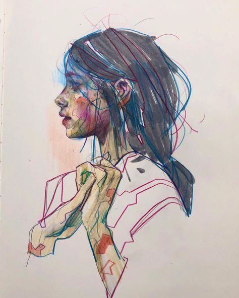 Eliza Ivanova, Arte Sketchbook, Sketchbook Inspiration, Abstract Portrait, Color Pencil Art, A Drawing, Art Plastique, Art Reference Poses, Art Techniques