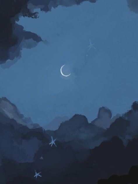 Nighttime Art Aesthetic, Night Shading Tutorial, How To Draw A Night Sky, Night Aesthetic Drawing, Night Aesthetic Pfp, Night Sky Doodle, Night Sky Sketch, Night Time Drawing, Nocturnal Aesthetic