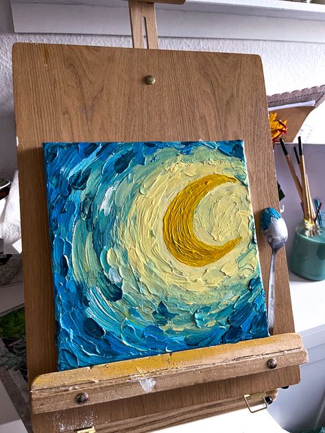 Oleo Painting Ideas, Starry Night Moon, فنسنت فان جوخ, Painting Corner, Color Theory Art, Van Gogh Painting, Arte Peculiar, Arte Van Gogh, Small Canvas Paintings