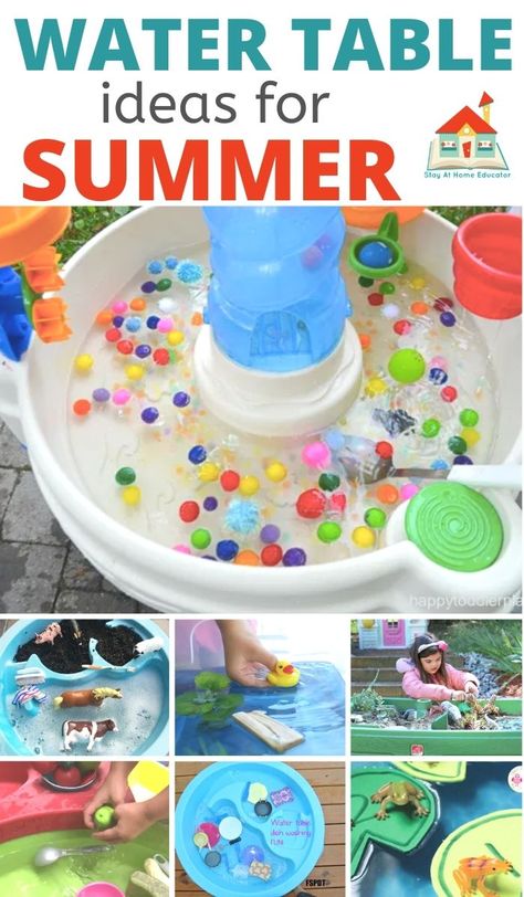 Here are 20+ new and creative water table ideas, or ideas for your water sensory bin. They're perfect to add to your summer theme lesson plans! Dust off the water table and keep cool with these water table ideas this summer. Find water sensory activities for toddlers and preschoolers. Water Sensory Activities, Water Table Ideas, Water Sensory Bin, Sensory Activities For Toddlers, Preschool Outdoor Activities, Kids Water Table, Table Activities For Toddlers, Water Table Activities, Outdoor Activities For Toddlers