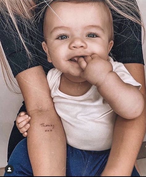 Arlo Tattoo, Newborn Tattoo, Kids Initial Tattoos, Small Name Tattoo, Forearm Name Tattoos, Name Tattoos For Moms, Baby Name Tattoos, Kid Name Tattoo, Mom Tattoo Designs