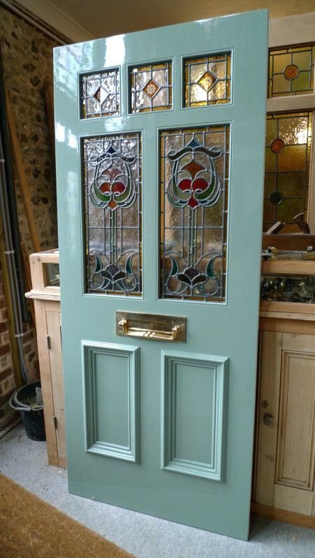 Stained Glass Front Door, Victorian Stained Glass Panels, Victorian Front Door, Victorian Front Doors, Front Door Styles, Stained Glass Door, Edwardian House, Door Inspiration, Pink Door