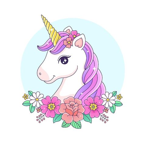 Cara hermosa del unicornio con la ilustr... | Premium Vector #Freepik #vector #unicornio-dibujo #unicornio-bebe #poni #unicornio-arcoiris Face With Flowers Drawing, Diy Unicorn Headband, Face With Flowers, Unicorn Images, Unicorn Flowers, Unicorn Drawing, Drawing Lessons For Kids, Flowers Drawing, Unicorn Crafts