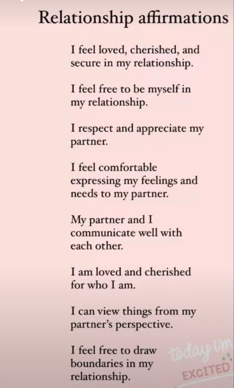 Positive Affirmation For Relationship, Daily Affirmations Relationships, Daily Affirmations For My Man, Self Love In Relationship, Affirmation For Your Boyfriend, Daily Affirmations For Healthy Relationships, Affirmation Words For Boyfriend, Positive Boyfriend Affirmations, Mantra For Relationship