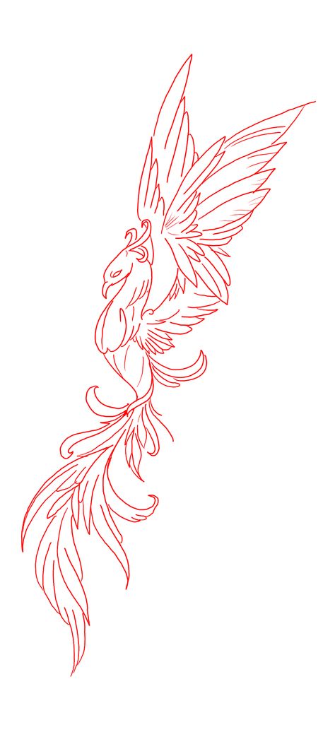 Fire Phoenix Tattoo Design, Red Ink Phoenix Tattoo, Phoenix Tattoo Line Art, Phoenix Drawing Simple, Red Phoenix Tattoo, Fine Line Phoenix Tattoo, Nina Tattoo, Chest Tattoo Simple, Rising Phoenix Tattoo