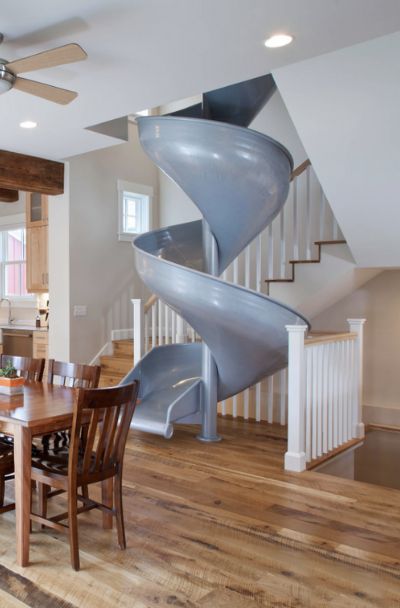 Indoor Slide, Stair Slide, House Slide, Indoor Slides, Inspire Me Home Decor, Dream House Rooms, Unique Houses, House Stairs, Spiral Staircase