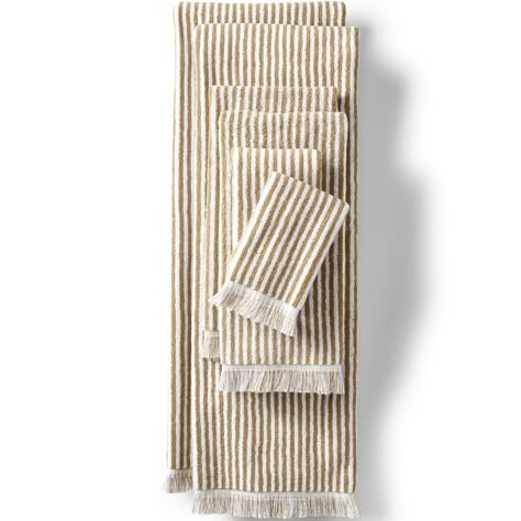 This 100% cotton towel set delivers striped delight alongside a weight substantial enough to keep you wrapped in comfort. The dimension doesn't end with the stripes though. The inch and a quarter fringe border creates an elevated look, too. Stripe Towel, Bath Hooks, Striped Bath Towels, Quick Dry Towel, Embroidery Shop, Striped Towels, Bathroom Inspo, Cotton Bath Towels, Bath Towel Sets