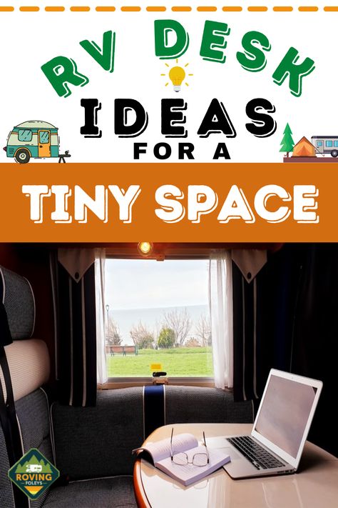 Are you a digital nomad traveling in an RV? Here are some awesome space saving RV desk ideas to help make the most use of your space! We have included some diy desk ideas, as well as custom built alternatives for your class a or fifth wheel or travel trailer. Click to find out how to fit a tiny office into your travel trailer. #rvdeskideas #tinyofficeideas #rvcampingtips #digitalnomad Rv Desk Ideas Travel Trailers, Rv Office Space Ideas, Rv Desk Ideas, Rv Desk, Diy Desk Ideas, Standing Work Station, Mobile Desk, Travel And Work, Tiny Office