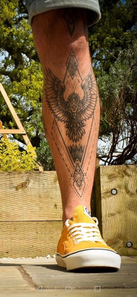 Leg Tattoo Ideas For Men Calves, Animal Shin Tattoo, Bird Tattoo Men Leg, Bird Shin Tattoo, Tatoos Men Leg Calves, Mens Leg Tattoo Ideas Calves, Shin Tattoo Men Ideas, Leg Tattoos For Men Calves, Tattoo Ideas For Men Leg Calves