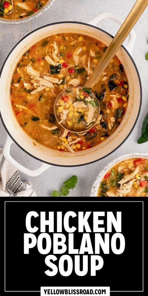 Creamy Chicken Poblano Soup Crockpot, Instant Pot Poblano Soup, Soup With Poblano Peppers, Chicken Pablano Soup, Chicken Plobanos Soup, Poblano Soup Mexican, Poblano Chicken Chowder Soup, Chicken And Poblano Soup, Chicken Pablo Soup