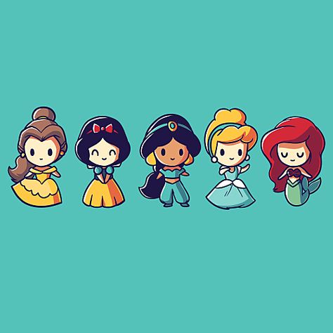 Lil Princesses t-shirt Disney Chibi, Chibi Disney, Day Of The Shirt, Disney Princess Cartoons, Nerdy Shirts, Kawaii Disney, Cute Disney Drawings, Karakter Disney, Princess Cartoon