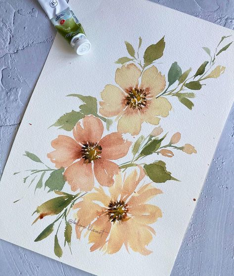 Watercolor Art Of Flowers, Watercolor Flower Art Prints, Floral Art Watercolor, Watercolor Floral Cards, Watercolor Floral Design, Watercolor Floral Card, Watercoloring Flowers, Big Watercolor Painting, Watercolor Paintings Flowers