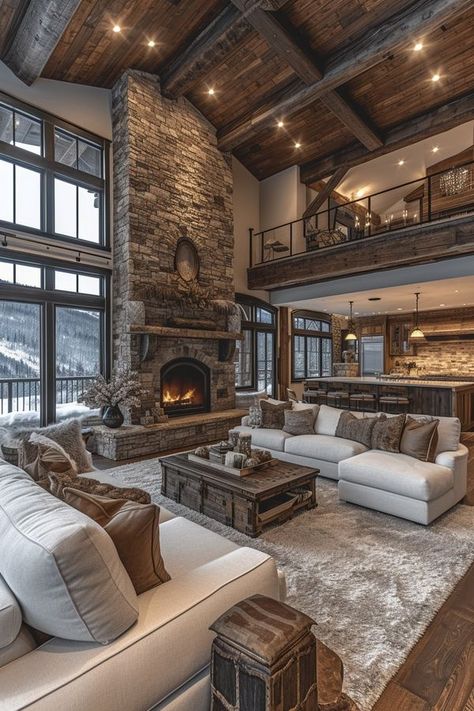 Log Cabin Homes, Large Couch Living Room, Mountain Home Interiors, Barn House Interior, Chalet Interior, Stil Rustic, Dream Life House, Barn Style House Plans, التصميم الخارجي للمنزل