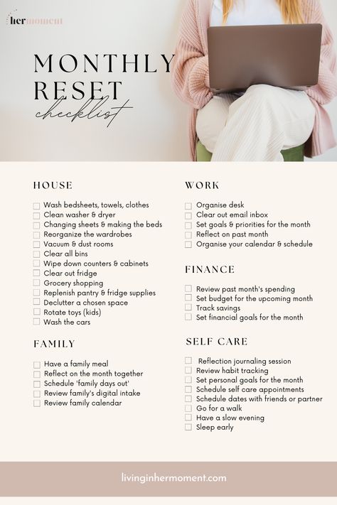 Monthly Reset Checklist Monthly Planner July Reset Routine, Organisation, Starting A New Routine, New Month Routine, Spring Reset Routine, How To Set A Routine, Month Reset Routine, Reset Your Life Checklist, How To Create Routine